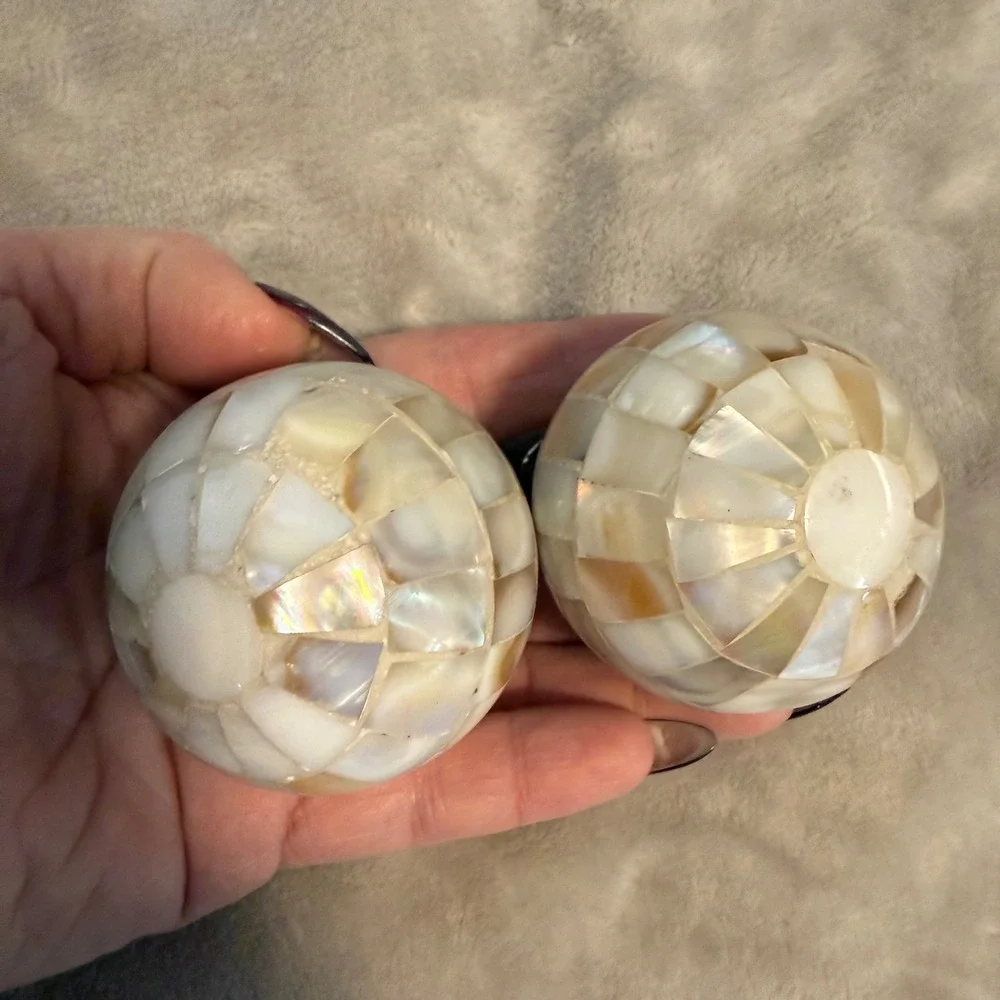 Mother of‎ Pearl Curtain Rod Finials Pair Brushed Nickel Globe